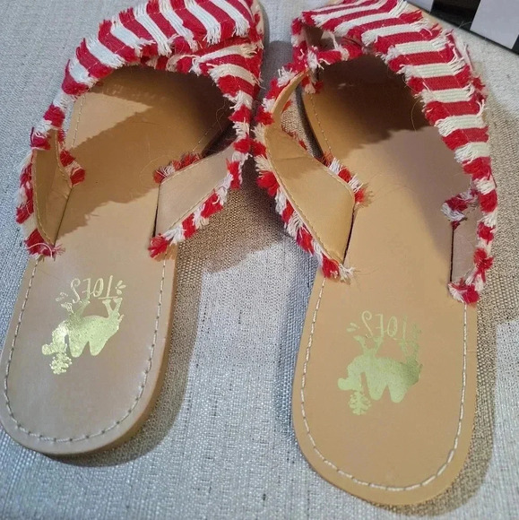 Camel Threads TOES Crossover Open Toe Flipflop Sandals Stripe White Red Fringe - Picture 4 of 9